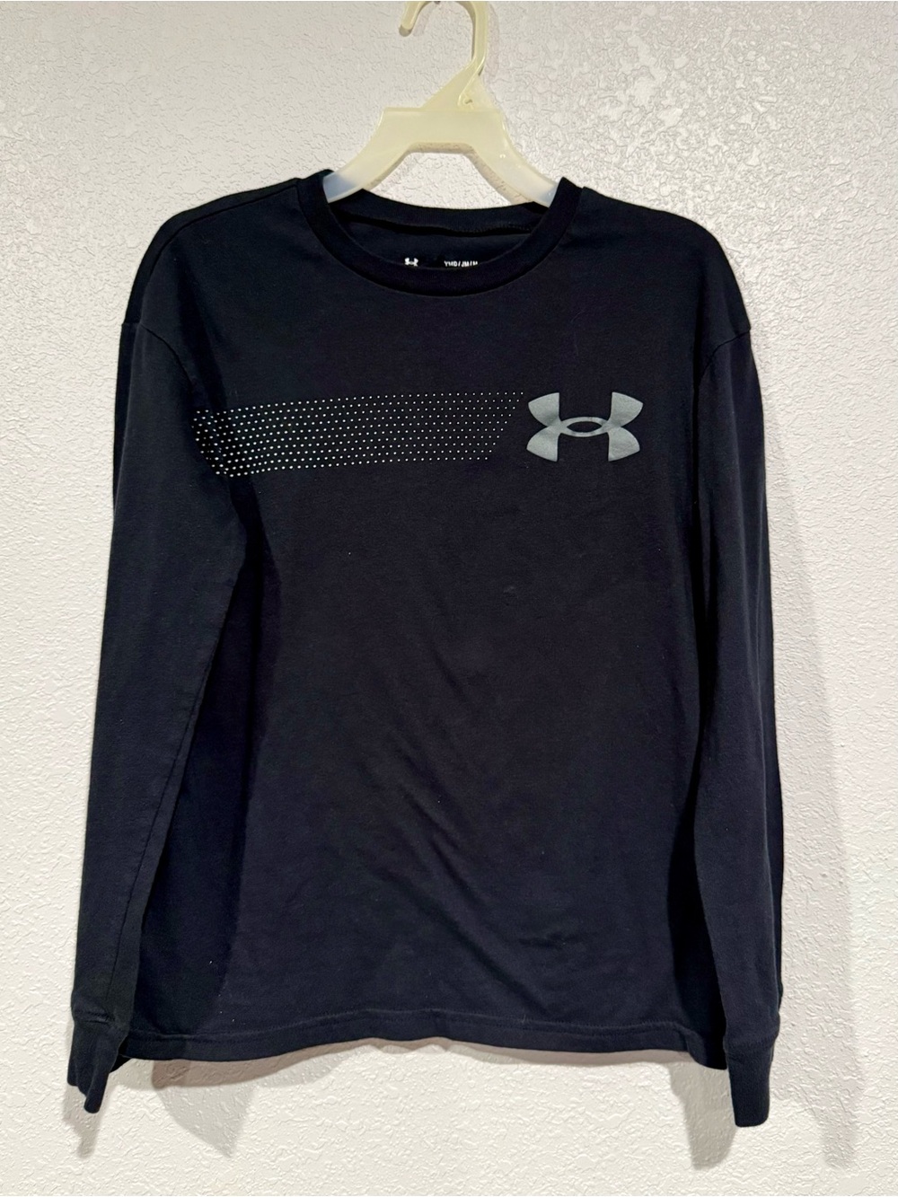 Under Armour Boys Black Long Sleeve Shirt with Gray Logo Detail